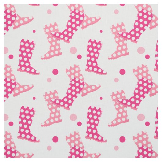Roze Polka Dot Wellington Boot Pattern Stof (Swatch)