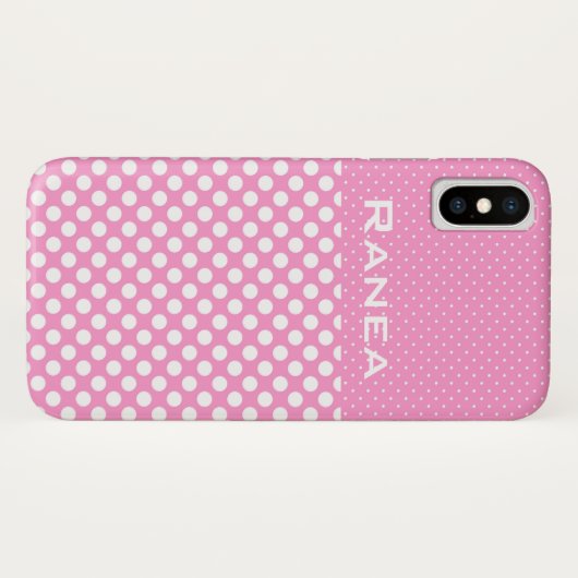 Roze Polka Dots Aangepaste Naam Telefoon Case (Achterkant (horizontaal))