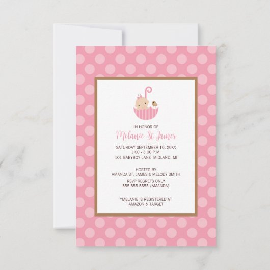 Roze Polka Dots Baby Douche Uitnodigingen (Achterkant)