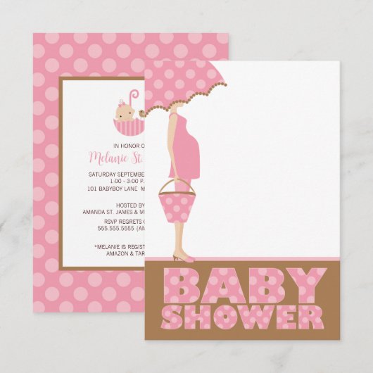 Roze Polka Dots Baby Douche Uitnodigingen (Voorkant / Achterkant)