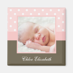 Roze Polka Dots Baby Foto Lijst Magneet