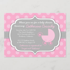 Roze Polka Dots Baby Girl Baby shower Uitnodiging