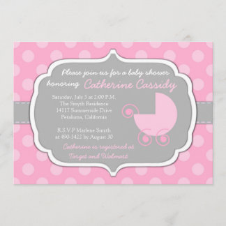 Roze Polka Dots Baby Girl Baby shower Uitnodiging