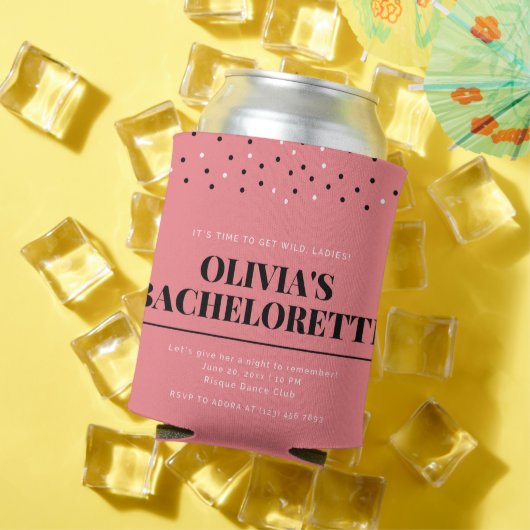 Roze Polka Dots Bachelorette Party Uitnodiging Blikjeskoeler (Insitu Zomer)