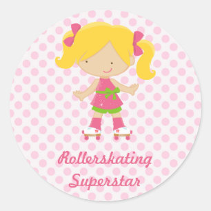 Roze Polka Dots Blond Rollerskating Superstar Sti Ronde Sticker