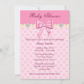 Roze Polka Dots Bow Baby shower Uitnodiging (Voorkant)