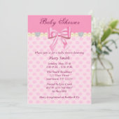 Roze Polka Dots Bow Baby shower Uitnodiging (Staand voorkant)