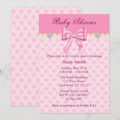 Roze Polka Dots Bow Baby shower Uitnodiging (Voorkant / Achterkant)