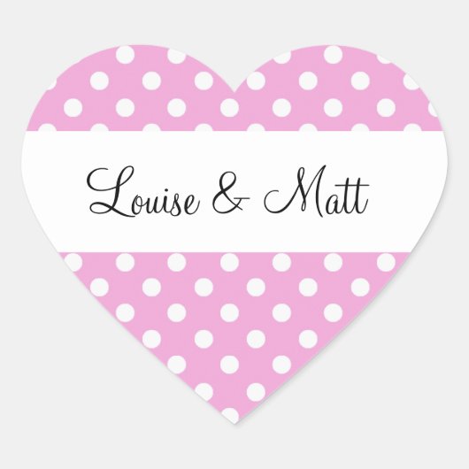 Roze Polka Dots Bruiloft Hart Sticker (Voorkant)