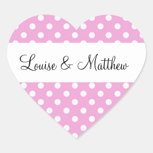 Roze Polka Dots Bruiloft Y190 Hart Sticker (Voorkant)