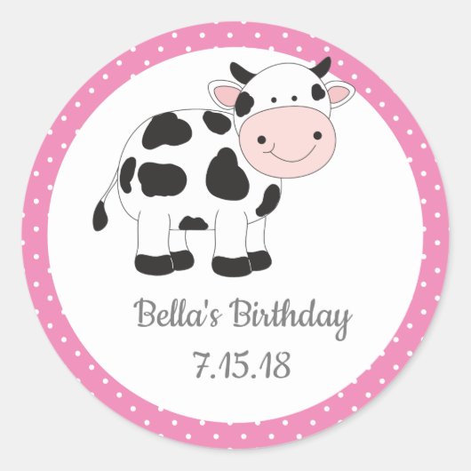 Roze Polka Dots Cowgirl Verjaardags Stickers (Voorkant)