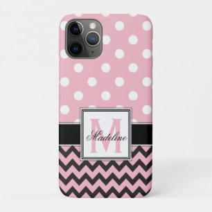 Roze Polka Dots en Chevron Monongram Mobiel Case-Mate iPhone Case