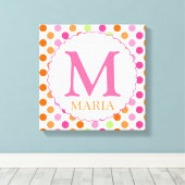 Roze Polka Dots en Initiaal Wanddecor Canvas Afdruk (Insitu (Houten vloer))