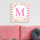 Roze Polka Dots en Initiaal Wanddecor Canvas Afdruk (Insitu (Woonkamer))