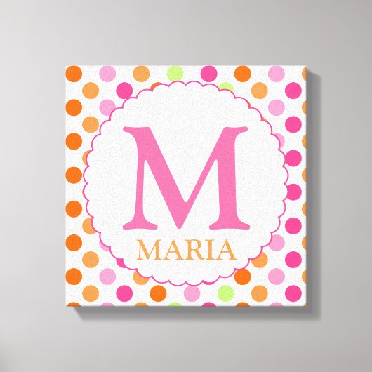 Roze Polka Dots en Initiaal Wanddecor Canvas Afdruk (Voorkant)