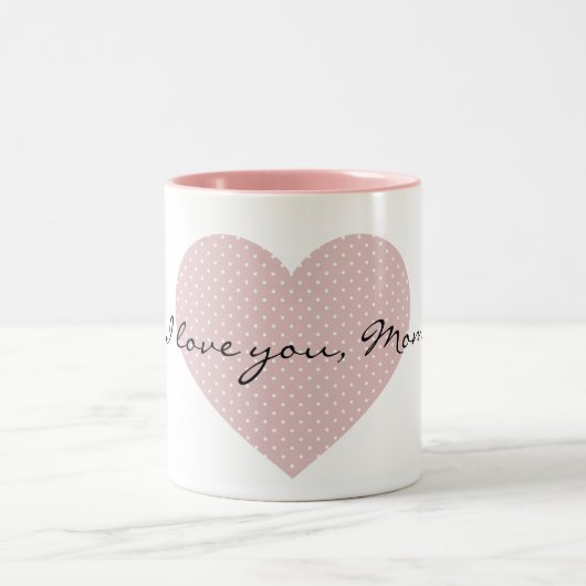 Roze Polka Dots Hart Tweekleurige Koffiemok (Center)