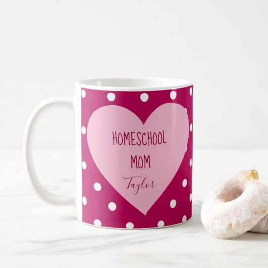 Roze Polka Dots Homeschool makunst Koffiemok (Met donut)