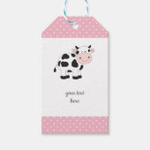 Roze Polka Dots Koe Gift Labels Cadeaulabel (Voorkant)