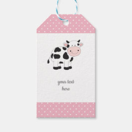 Roze Polka Dots Koe Gift Labels Cadeaulabel