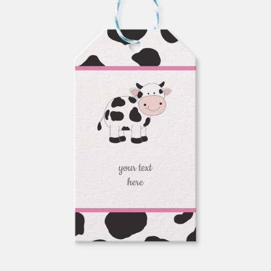 Roze Polka Dots Koe Party Cadeau Labels Cadeaulabel (Voorkant)