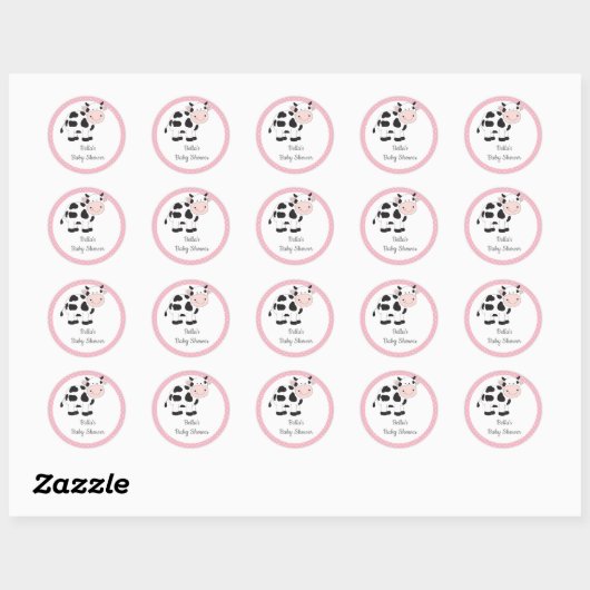 Roze Polka Dots Koe Stickers (Vel)