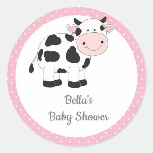 Roze Polka Dots Koe Stickers (Voorkant)