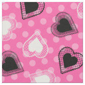 Roze Polka Dots Lace Hearts Stof (Close Up)