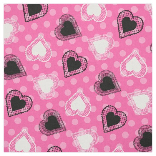 Roze Polka Dots Lace Hearts Stof (Swatch)