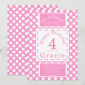 Roze Polka Dots Meisjes Verjaardagsfeestje Kaart (Voorkant / Achterkant)