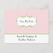 Roze Polka Dots met Bord Groen Save The Date Aankondigingskaart (Voorkant)