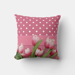 Roze Polka Dots met  Roze Tulpen, Kussen