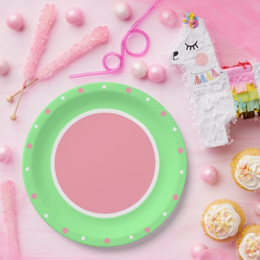 Roze Polka Dots Mint Groen Papieren Bordje (Feest)