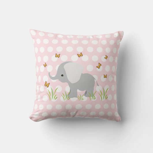 Roze Polka Dots Olifant Kwekerij Kussens (Voorkant)