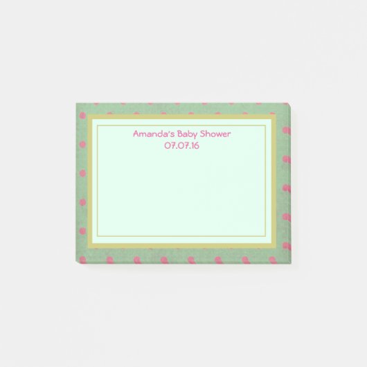 Roze polka Dots on Green Baby shower Post-it® Notes (Voorkant)