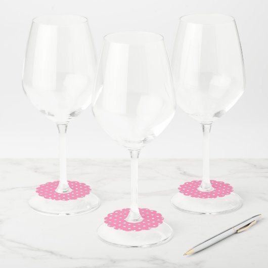 Roze Polka Dots Papier Wijnglas Labels (Set)