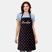 roze polka dots patroon schort (Gedragen)