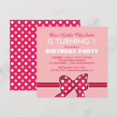 Roze Polka Dots Ribbon Birthday Uitnodiging tot Ki (Voorkant / Achterkant)