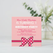 Roze Polka Dots Ribbon Birthday Uitnodiging tot Ki (Staand voorkant)