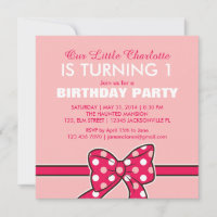 Roze Polka Dots Ribbon Birthday Uitnodiging tot Ki