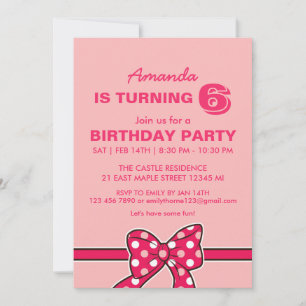 Roze Polka Dots Ribbon en Bow Birthday Invitation Kaart