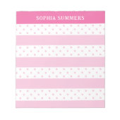Roze Polka Dots & Stripes Jouw naam toevoegen Notitieblok (Voorkant)