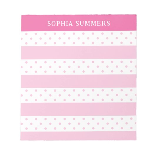 Roze Polka Dots & Stripes Jouw naam toevoegen Notitieblok (Voorkant)