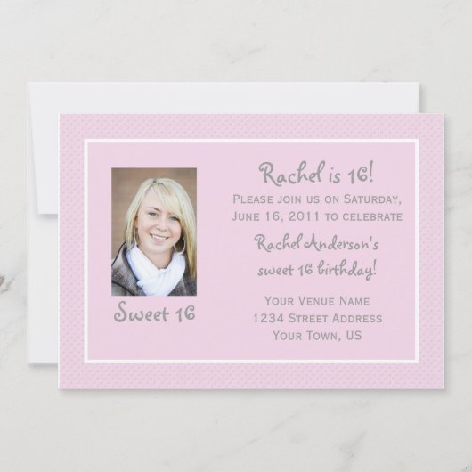 Roze Polka Dots Sweet 16 Birthday Invitation Kaart (Voorkant)