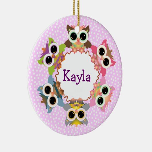 Roze Polka Dots Uil Krans Keramisch Ornament (Rechts)