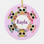 Roze Polka Dots Uil Krans Keramisch Ornament (Voorkant)