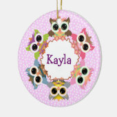 Roze Polka Dots Uil Krans Keramisch Ornament (Links)