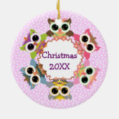 Roze Polka Dots Uil Krans Keramisch Ornament (Achterkant)