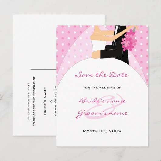 Roze Polka Dots Wedding Save the Date Briefkaarten (Voorkant / Achterkant)