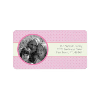 Roze Polka Dots Witte Streep Aangepaste Fotosjablo Etiket