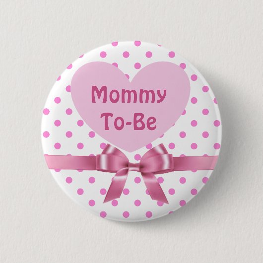 Roze Polka Dotted Mama om Baby shower Button te zi (Voorkant)